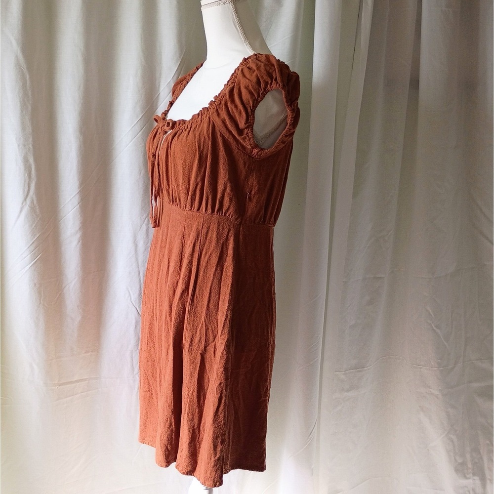 Cozy Autumn Burnt Orange Peasant Dress Fairycore Whimsy Mini Dress Large - Picture 3 of 5